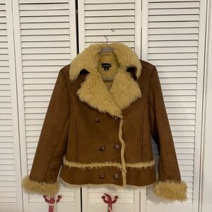 Le Chateau Brown and Cream Faux Fur Trim Jacket